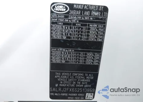 2025 Land Rover Discovery P300 S from USA, damaged, VIN SALRJ2FX6S2513869